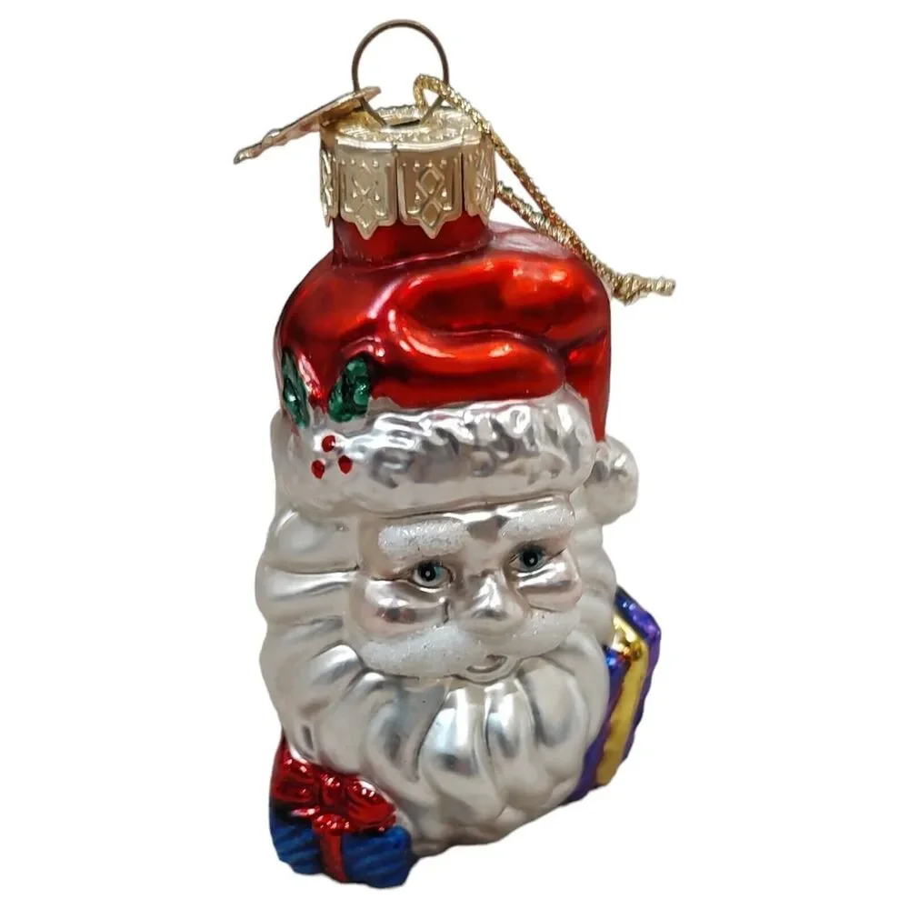 Jolly Santa Claus Bearded Presents Christmas Ornament Blown Glass Thomas Pacconi